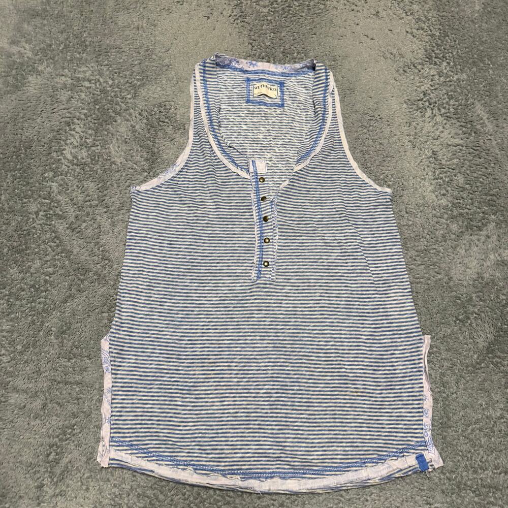 We the Free People Love Language Tank Top Shirt Womens Small Blue Linen Blend - Picture 1 of 7